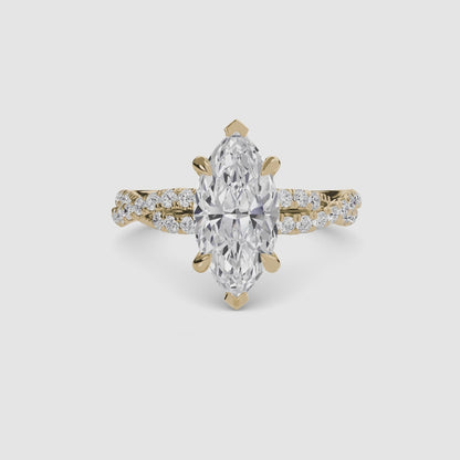 The Twisted Pavé Solitaire Marquise in Yellow Gold
