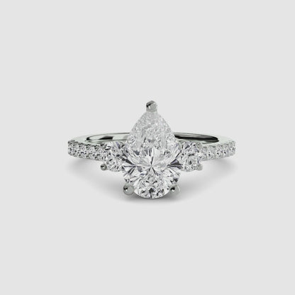Three-Stone Ring with Pavé Band 5 in White Gold