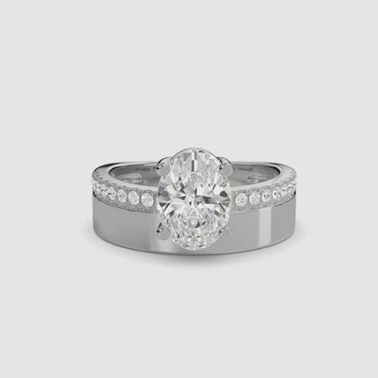 Wide Band Solitaire with Pavé Band in White Gold